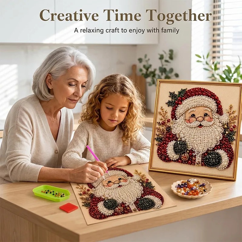 Art Craft For Christmas - ชุดงานศิลปะภาพเพชรไข่มุกคริสต์มาสพร้อมกรอบ ชุดงานฝีมือประดับไข่มุก DIY สำหรับผู้ใหญ่และผู้เริ่มต้น ตกแต่งบ้าน งานศิลปะติดผนัง