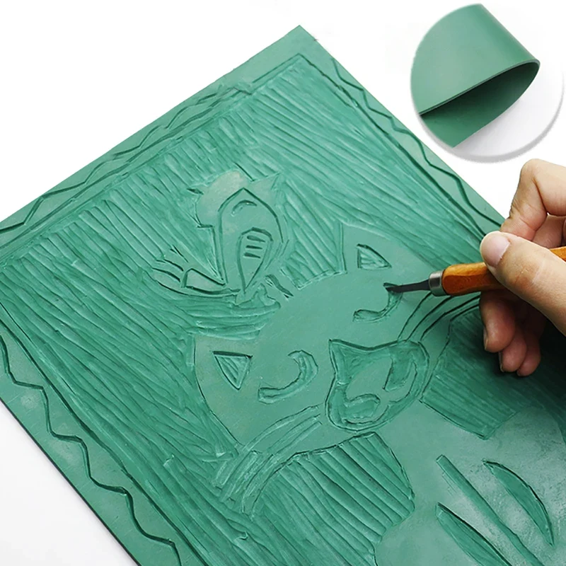 Lino Printing Block - ชุดอุปกรณ์ทำตรายางแกะสลัก แผ่นยางพิมพ์ลาย แผ่นทำลายนูน แผ่นลินโนเลียม ชุดเริ่มต้นสำหรับศิลปิน ชุดเครื่องมือแกะสลักแบบนุ่ม