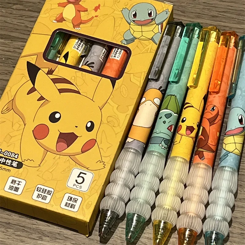 Calligraphy Pen Set - 5pcs Pikachu ชุดปากกาเจล Pokemon ปากกาลูกลื่นการ์ตูนการพิมพ์การเขียนปากกานักเรียนเครื่องเขียนอุปกรณ์สํานักงาน