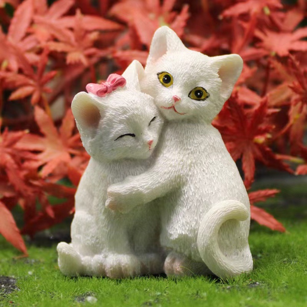 Art Craft Cat - งานฝีมือเรซิน ตกแต่งโต๊ะทำงานรูปแมวน่ารัก ของตกแต่งบ้านสไตล์คู่รักแมวสุดสร้างสรรค์ ของตกแต่งเรซินสไตล์ชนบท รูปปั้นแมวโรแมนติกสำหรับตกแต่งสวน