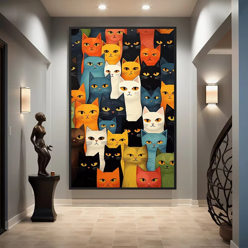 Art Craft Cat - ชุดระบายสีตามตัวเลขสำหรับผู้ใหญ่และผู้เริ่มต้น ขนาด 40x50 ซม. ภาพวาดแมวหลากสีบนผ้าใบ DIY