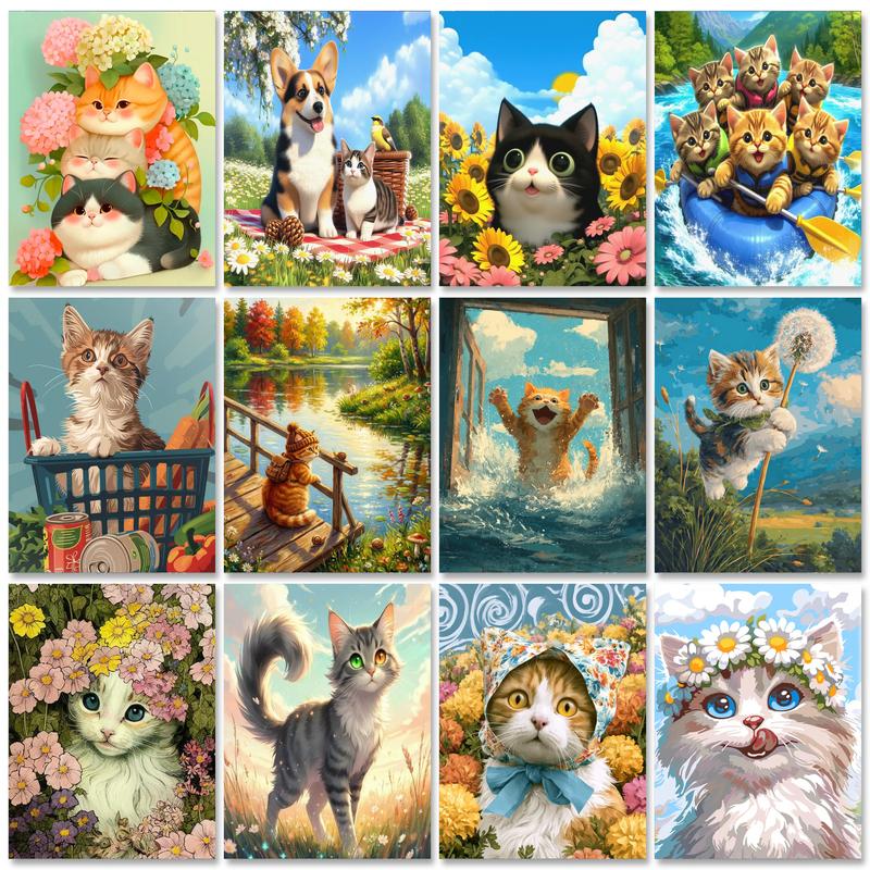 Art Craft Cat - ชุดระบายสีตามตัวเลข GATYZTORY ลายแมว สำหรับผู้เริ่มต้น ชุดงานศิลปะและงานฝีมือ ตกแต่งผนังสไตล์คลาสสิก