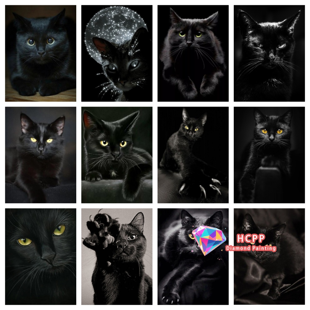 Art Craft Cat - ชุดภาพวาดเพชรรูปแมวดำแบบไม่มีกรอบ รูปทรงสี่เหลี่ยมและทรงกลม 5D DIY งานฝีมือโมเสก ของขวัญสุดพิเศษ
