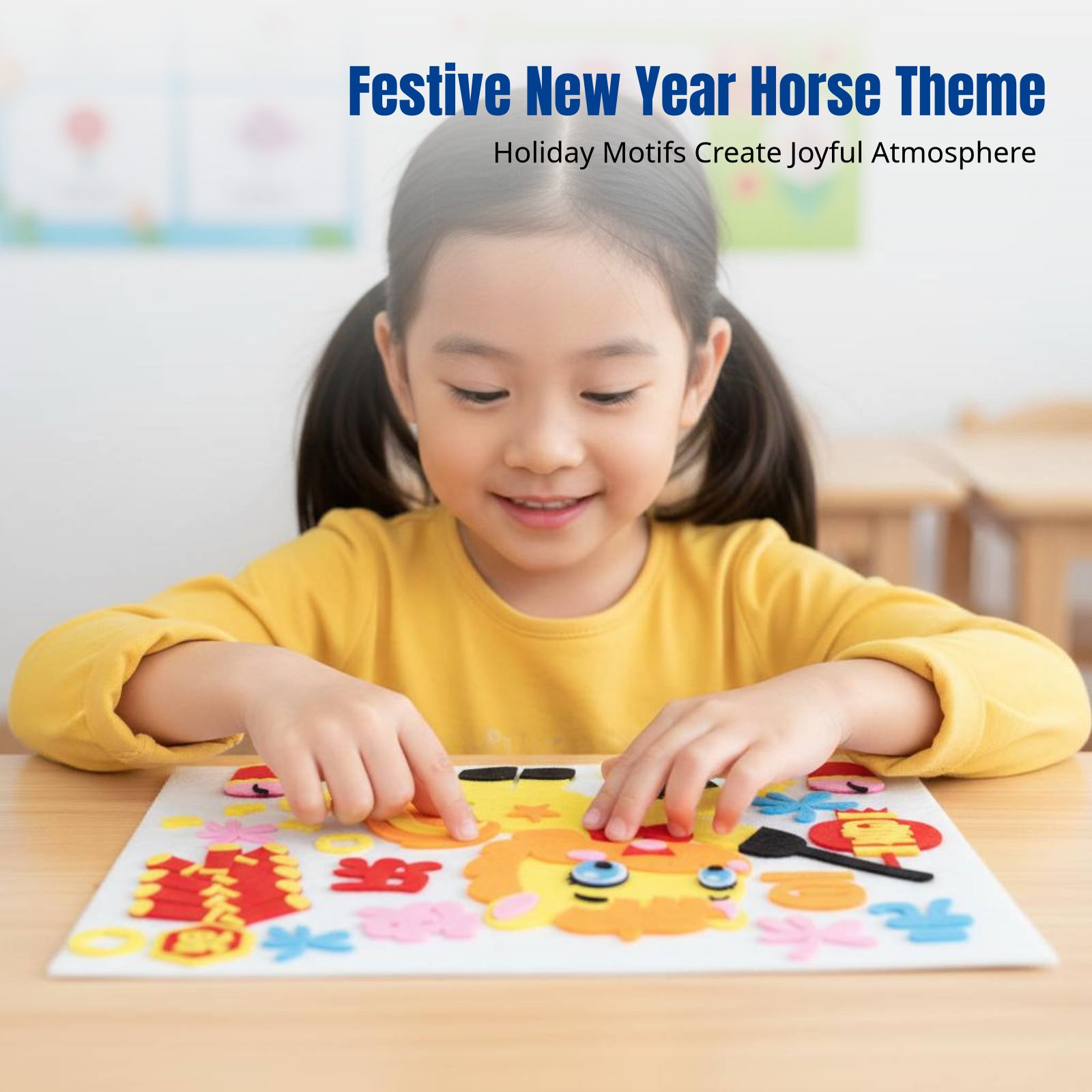 Art Craft For Kindergarten - สติกเกอร์ศิลปะผ้า DIY ปีใหม่ 2026 ชุดงานฝีมือสร้างสรรค์ ธีมปีม้า