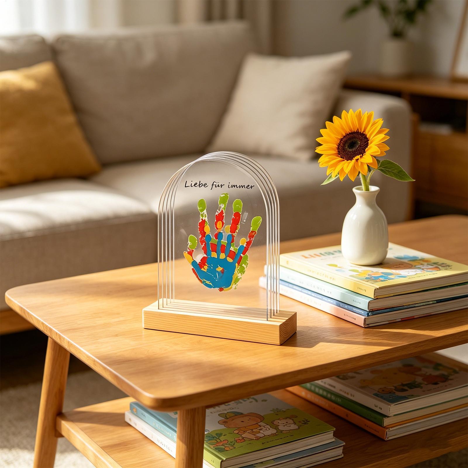 Art Craft Kits For Kids - ชุดอุปกรณ์พิมพ์มือครอบครัวพร้อมไฟ ชุดงานฝีมือศิลปะ ของที่ระลึกที่มีความทรงจำ พร้อมกรอบไม้ ชุดอุปกรณ์หล่อพิมพ์มือสำหรับเด็ก สำหรับวันพ่อ
