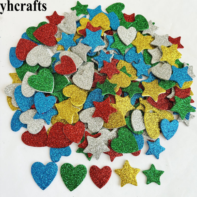 Art Craft For Kindergarten - 150ชิ้น/ล็อตสติกเกอร์ดาวระยิบระยับและหัวใจโฟมของตกแต่งในร่มเทศกาลคริสต์มาสปาร์ตี้คริสต์มาสงานหัตถกรรมศิลปะสำหรับโรงเรียนอนุบาล