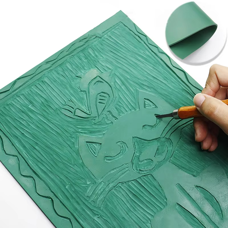 Lino Printing Block - ชุดอุปกรณ์แกะสลักยางพาราสำหรับทำบล็อกพิมพ์ แผ่นพิมพ์ แผ่นทำบล็อก แผ่นลินโนเลียม เครื่องมือเริ่มต้นสำหรับศิลปิน งานแกะสลักแบบนุ่ม
