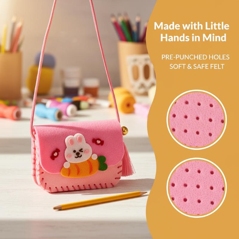 Art Craft For Kindergarten - ชุดทำกระเป๋าผ้าสักหลาดสำหรับเด็ก ชุดเย็บผ้า DIY ของเล่นทำกระเป๋าสะพายข้าง ชุดงานฝีมือสำหรับเด็กอนุบาล ฝึกทักษะศิลปะและการทำงานด้วยมือ